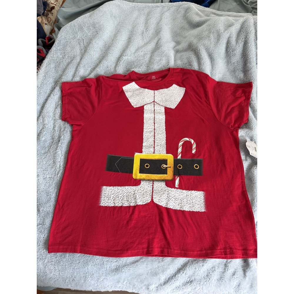 Mens Christmas T-Shirt Holiday Time Red Santa Belt Graphic 3XL Candy Cane Accent